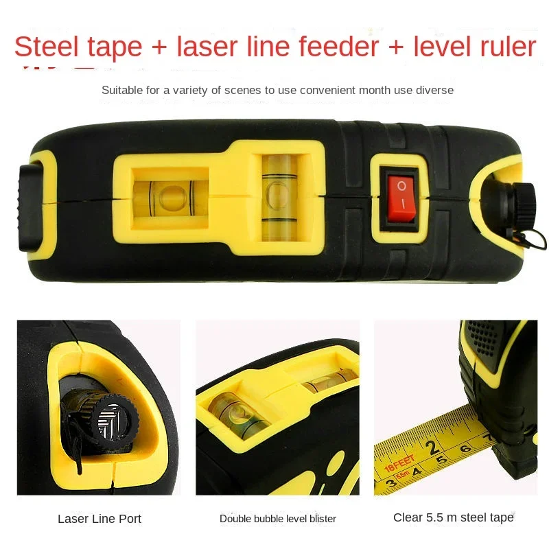 Red Infrared Laser Level with ABS, Horizontal Rule, Cross Line, Retractable Tape Measure and Marking Device