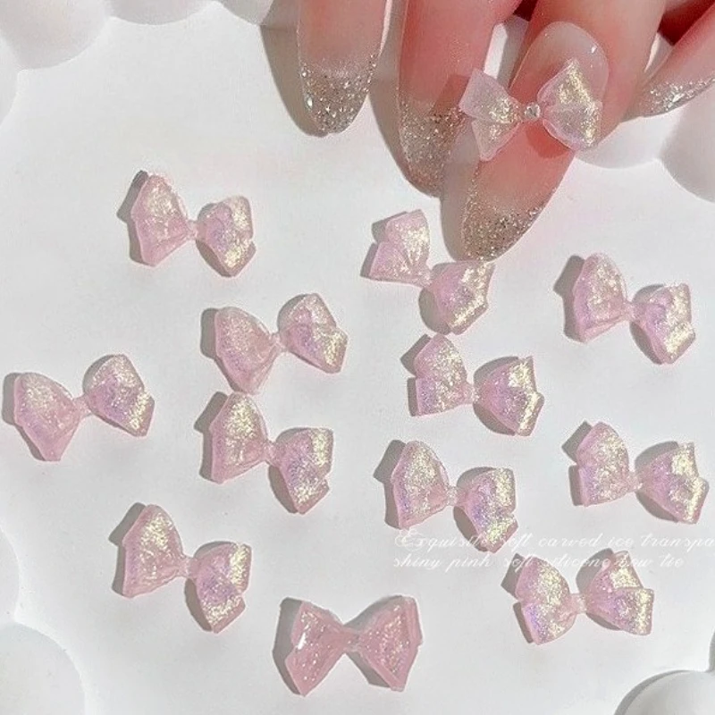 

Sweet Pink Glitter Powder Bowknot Soft Carving Bow Tie Resin Shiny Ribbon Charm French Nail Art Decorations Manicure Accessories