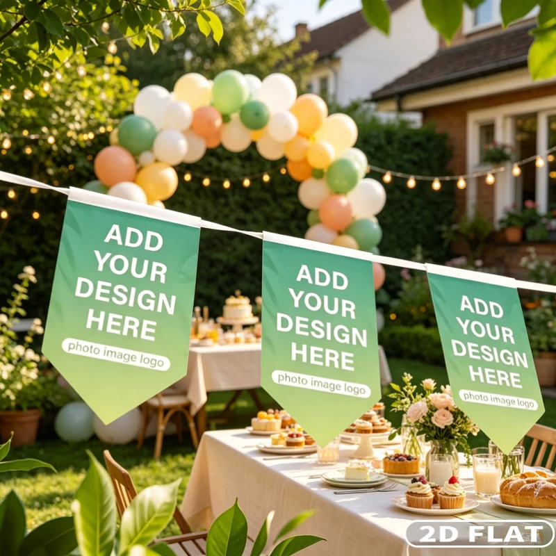 2D FLAT 20pcs Custom Shield-Shaped String Flags for Outdoor Courtyard Decoration, Birthday Party Scene Setup, Indoor Decoration.