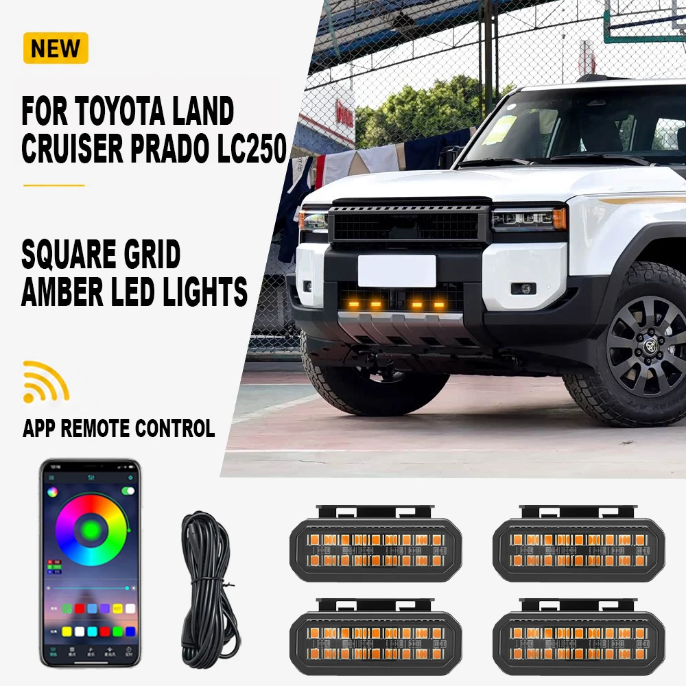 FOR Toyota Land Cruiser Prado LC250 Car Center Grille Small Amber Light Single Color Snap LED High Brightness Waterproof