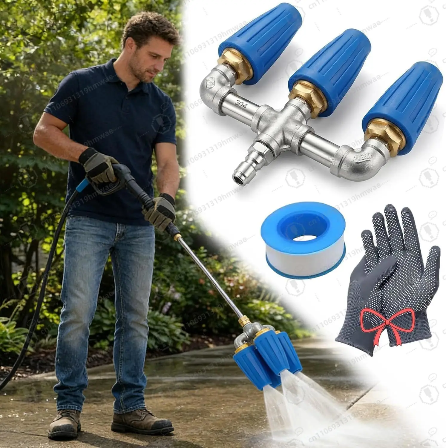 

3 Head Pressure Washer Nozzle 4000 PSI Max 360 Rotating Turbo Tip 4-6 GPM 2 0 Orifice 1/4 Quick Connect for Power Washer Blue