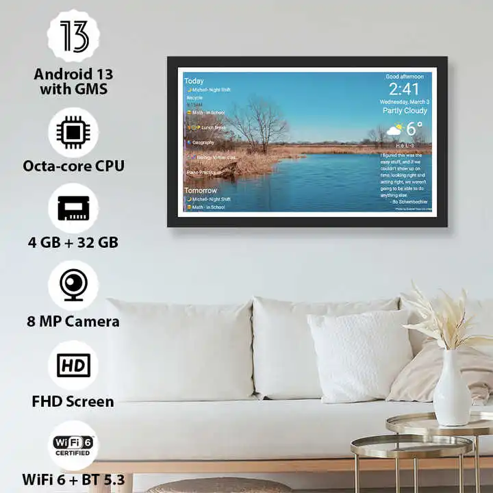 Bonne affaire : Tablette d'affichage tactile numérique murale 32 pouces avec logiciel Android 13, POE, calendrier familial intelligent et écran capacitif