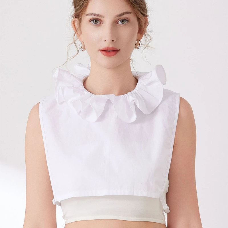 بلوزة نسائية ذات لون سادة قابلة للفصل وياقة وهمية، نصف قمصان، إكسسوارات سترة للفتيات، ياقة طية صدر السترة أنيقة مكشكشة