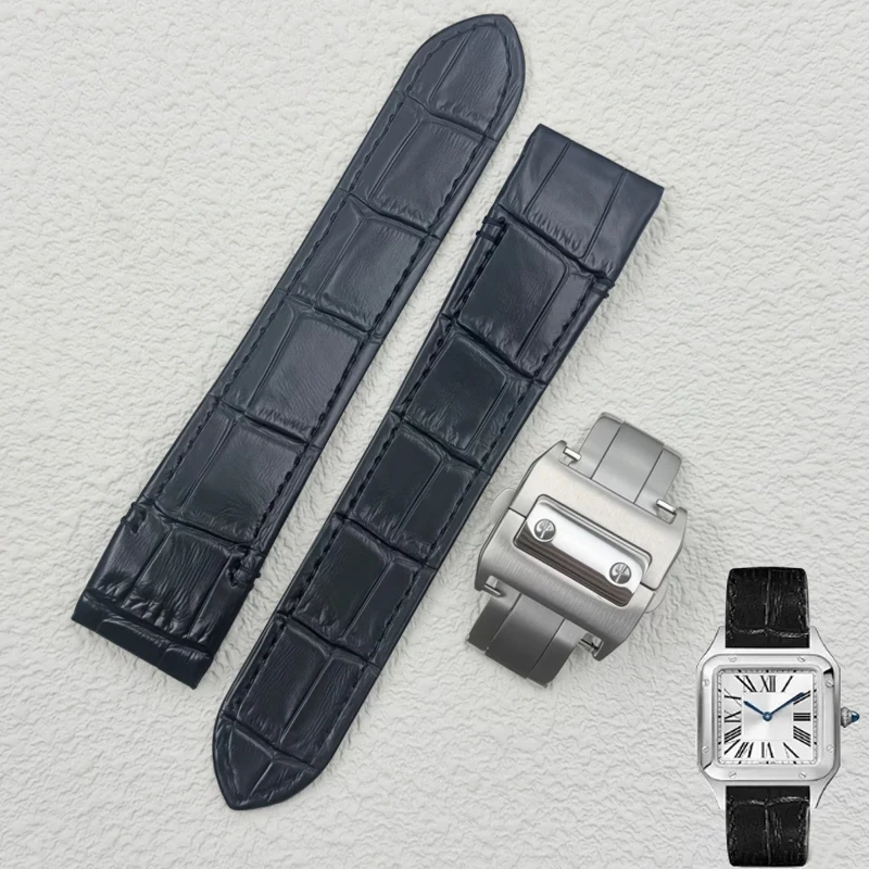 20mm 23mm Genuine Leather Watch Strap For Cartier Santos Watchband Santos 100 Men's And Women Folding Buckle Watch straps