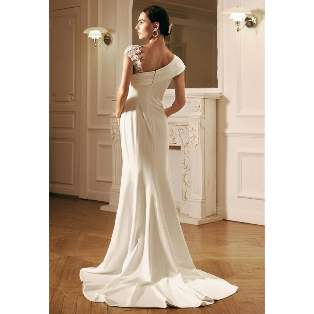 Abiti da sposa semplici in raso Splendidi abiti da sera floreali a trapezio con maniche ad aletta vintage da donna Abiti da sposa personalizzati 2025