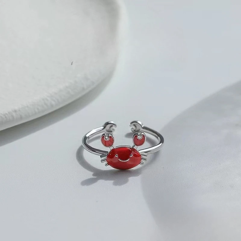 925 Sterling Silver Cartoon Cute Crab Ring Korean Version Fashionable Simple Exquisite Gift for Girls Elegant Ring for Women