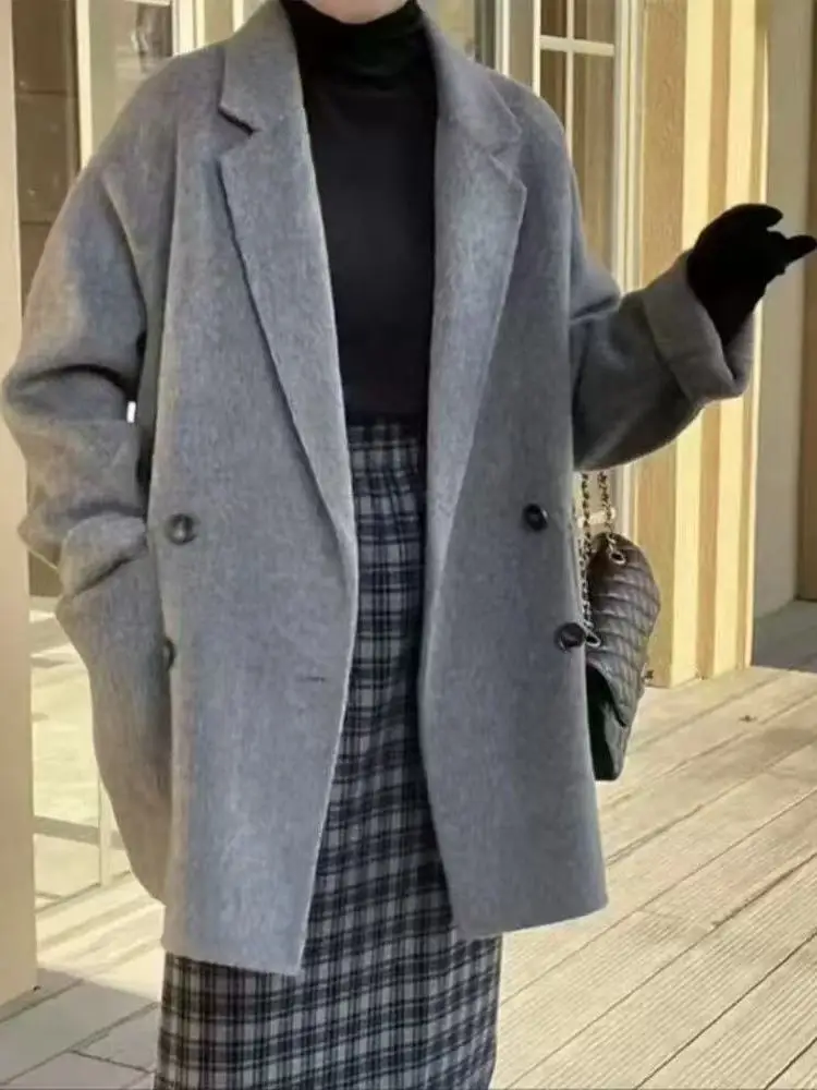 

Korean High-End Double-Sided Woolen Suit Jaet Women's Winter Loose Casual Versatile Woolen Coat Sli Outerwear
