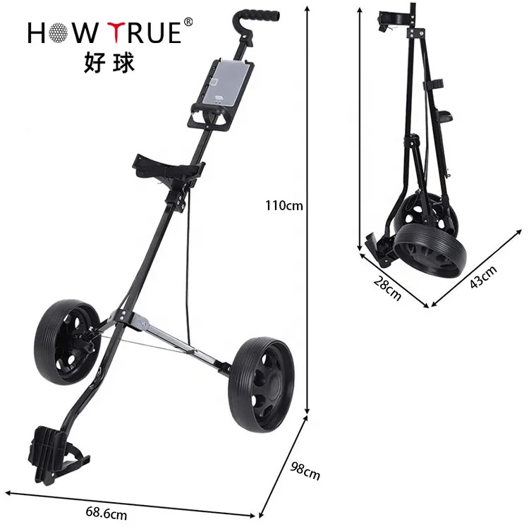 Iron Frame Foldable 2 Wheel Black Caddy Style Outdoor Golf Push Pull Trolley