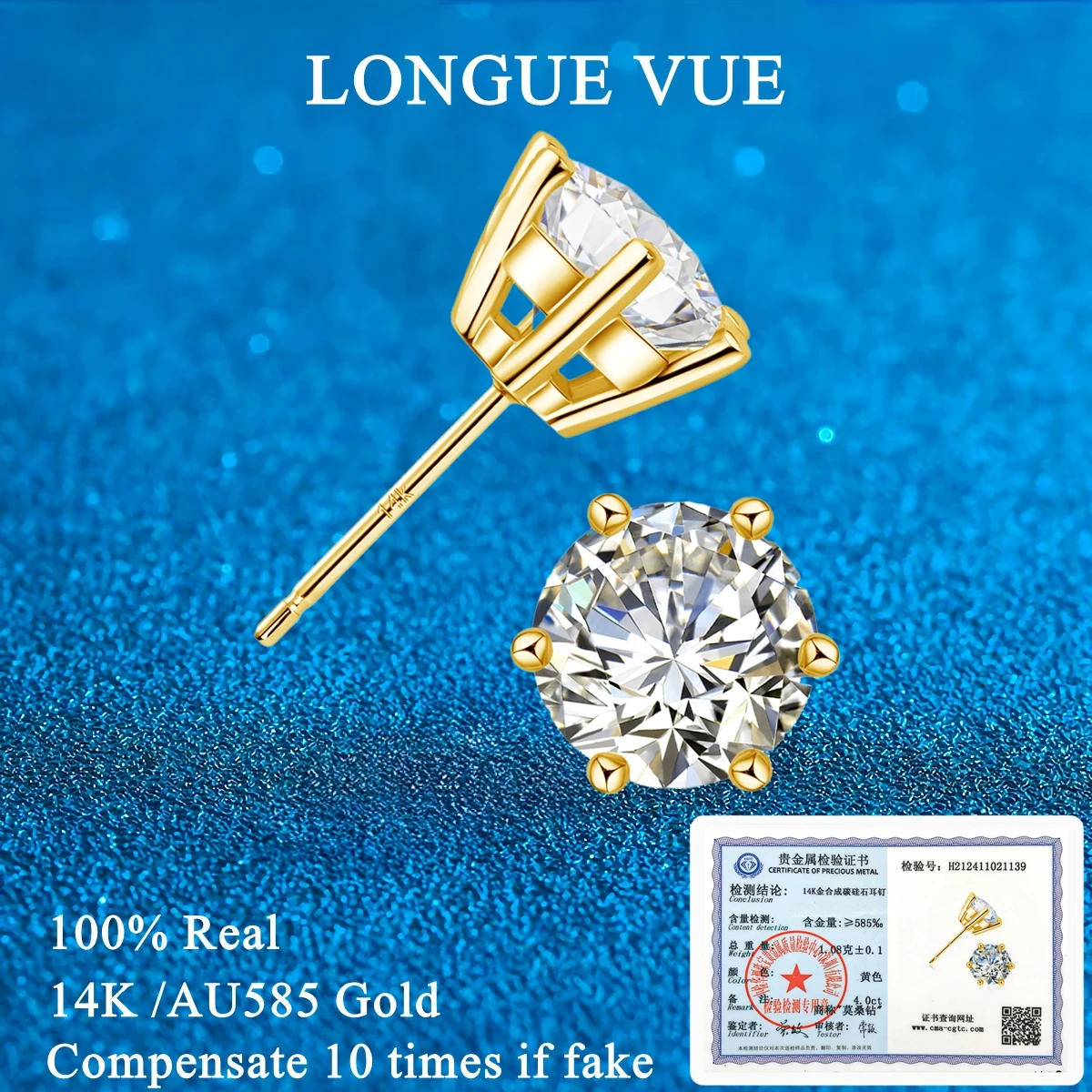 

Гипоаллергенные серьги из настоящего золота 14 карат, серьги-гвоздики с муассанитом GRA для женщин и мужчин, круглые серьги 0,5 карата, 1 карата, 2 карата, свадебные украшения