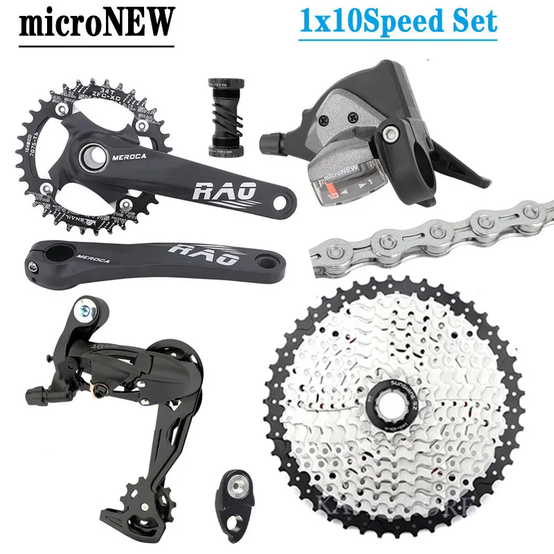 

microNEW 1X10 Speed MTB Bike Groupset Trigger Shifter Rear Derailleur Cassette 42T 46T 50T Meroca Crankset Chain 10V 6Kits