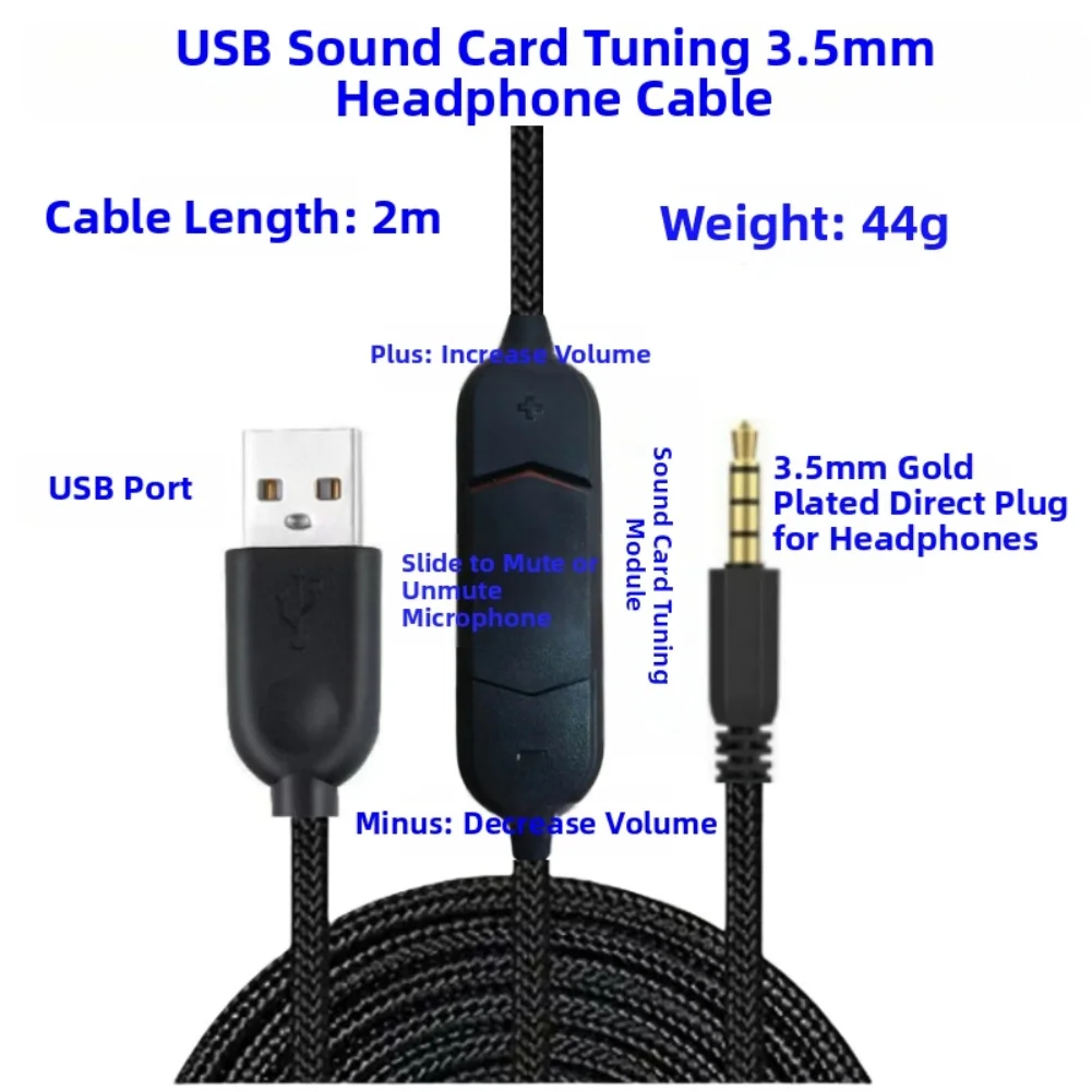 1 قطعة USB سماعة ضبط خط 2 متر ل 3.5 مللي متر واجهة الألعاب رئيس شنت سماعة ضبط كابل استبدال الملحقات