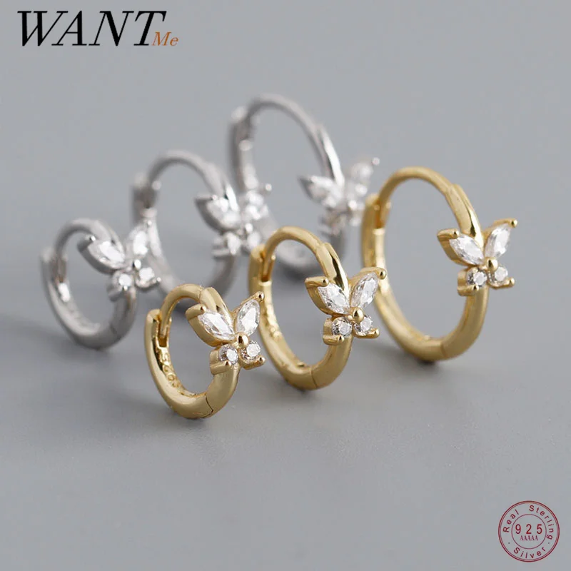 WANTME 925 Sterling Silver Romantic Butterfly Circle Ear Buckle for Women Fashion Elegant Girl Piercing Hoop Earring Jewelry