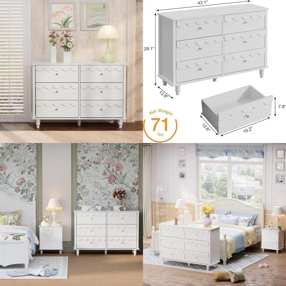 

Белый комод с 6 ящиками для девичьей спальни, декоративный органайзер-шкаф с фестончатыми краями для спален, гостиных и прихожих