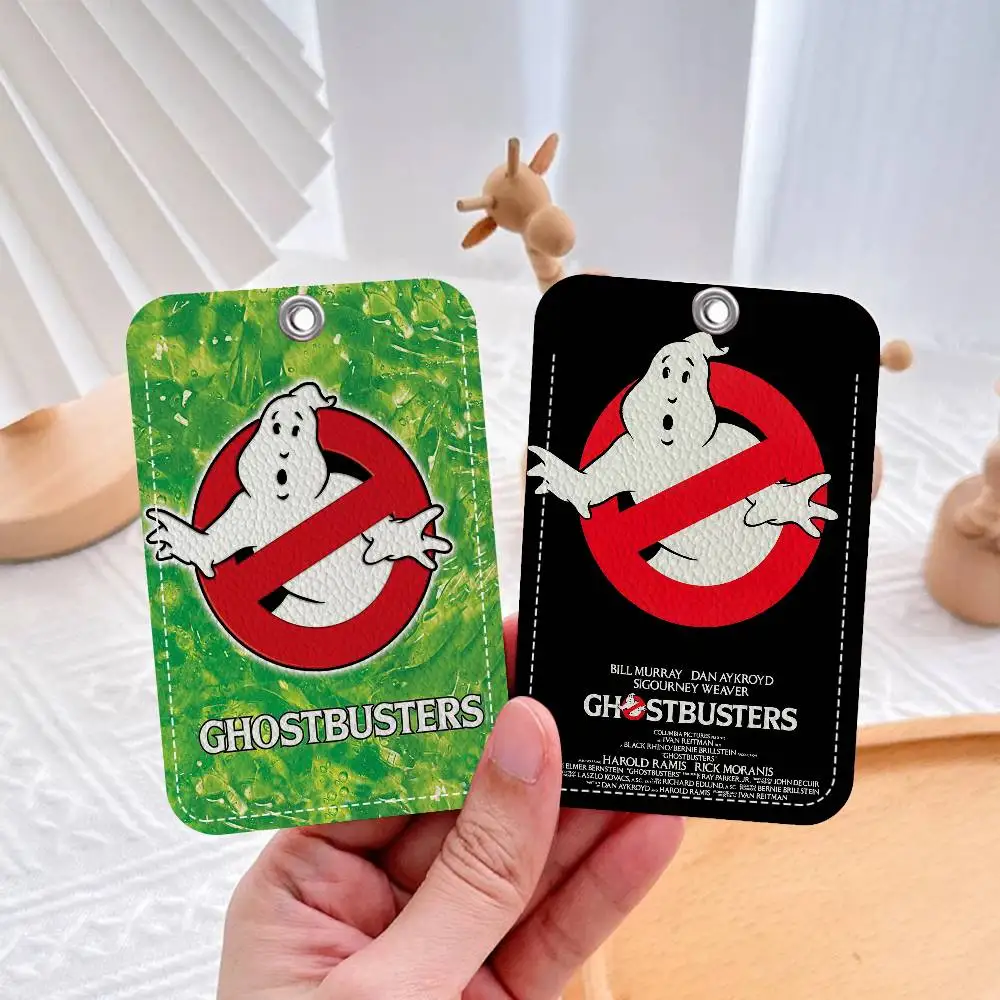 G-Ghostbusters Movie 1Pc PU Leather Card Holder Keychain Key Ring Door Lock Access Tags ID Card Case Keychain Card