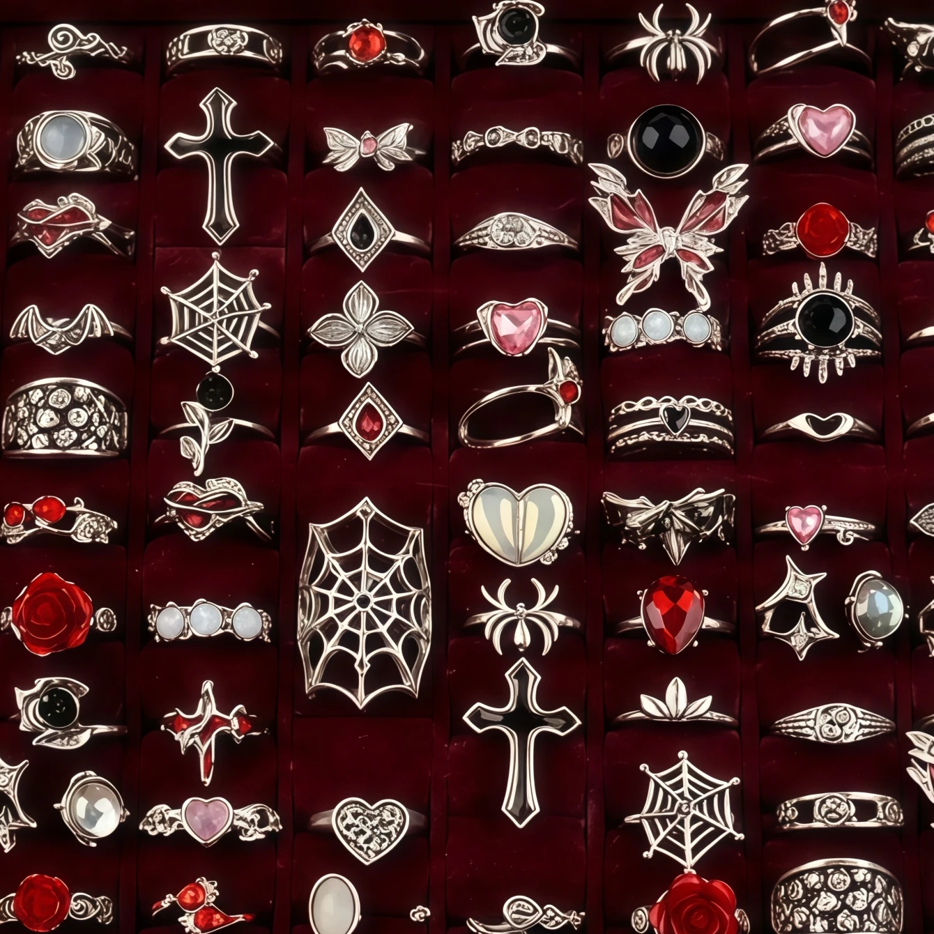 10/15/20/30/50/100Pieces Vintage Punk Halloween Rings Set For Women Mix Style Flowers Heart Spider Jewelry Party Gifts view 2
