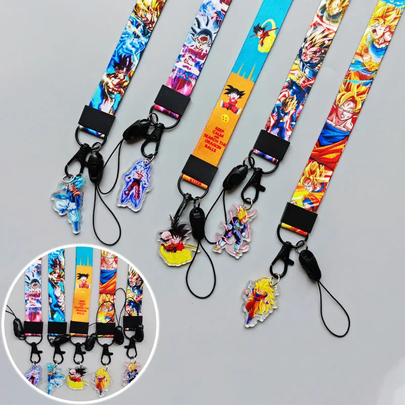 لعبة دراغون بول أنيمي الحبل لسلسلة المفاتيح غطاء بطاقة الهوية جواز سفر الطالب الهاتف المحمول USB شارة حامل حلقة رئيسية الرقبة حزام الملحقات