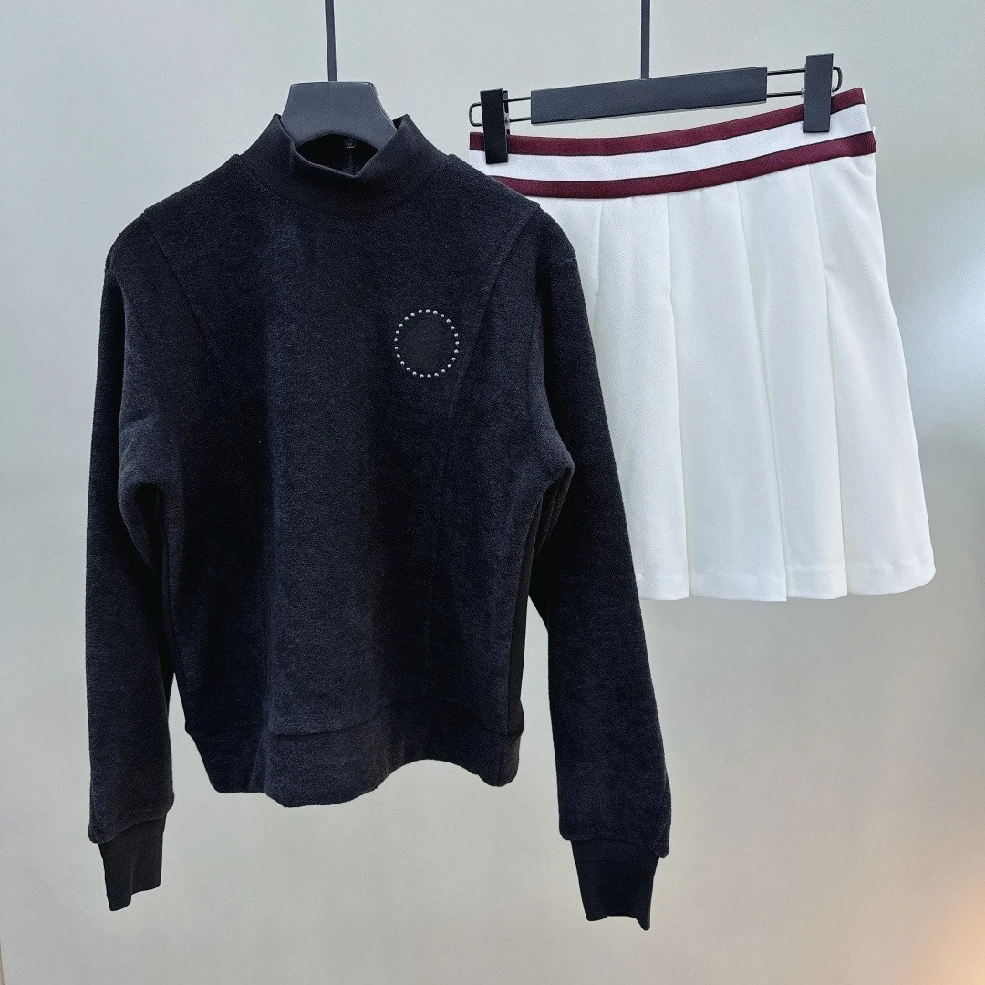 Women's Golf Wool Blend Knit Base Layer 2026 Fall New Korean Style Solid Color Logo Long Sleeve Sporty Thermal Windproof Stretch