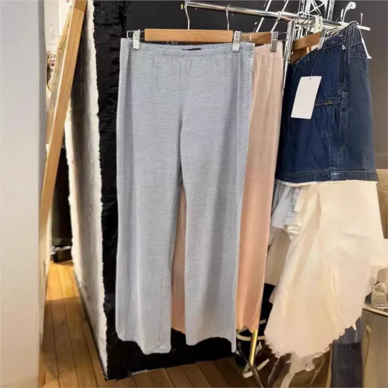 Pantalon bleu polyvalent pour femme, vêtement de maison décontracté, droit, jambes larges, chic, doux, adt, vêtements de nuit, surintendant long, nouvelle collection printemps été 2024