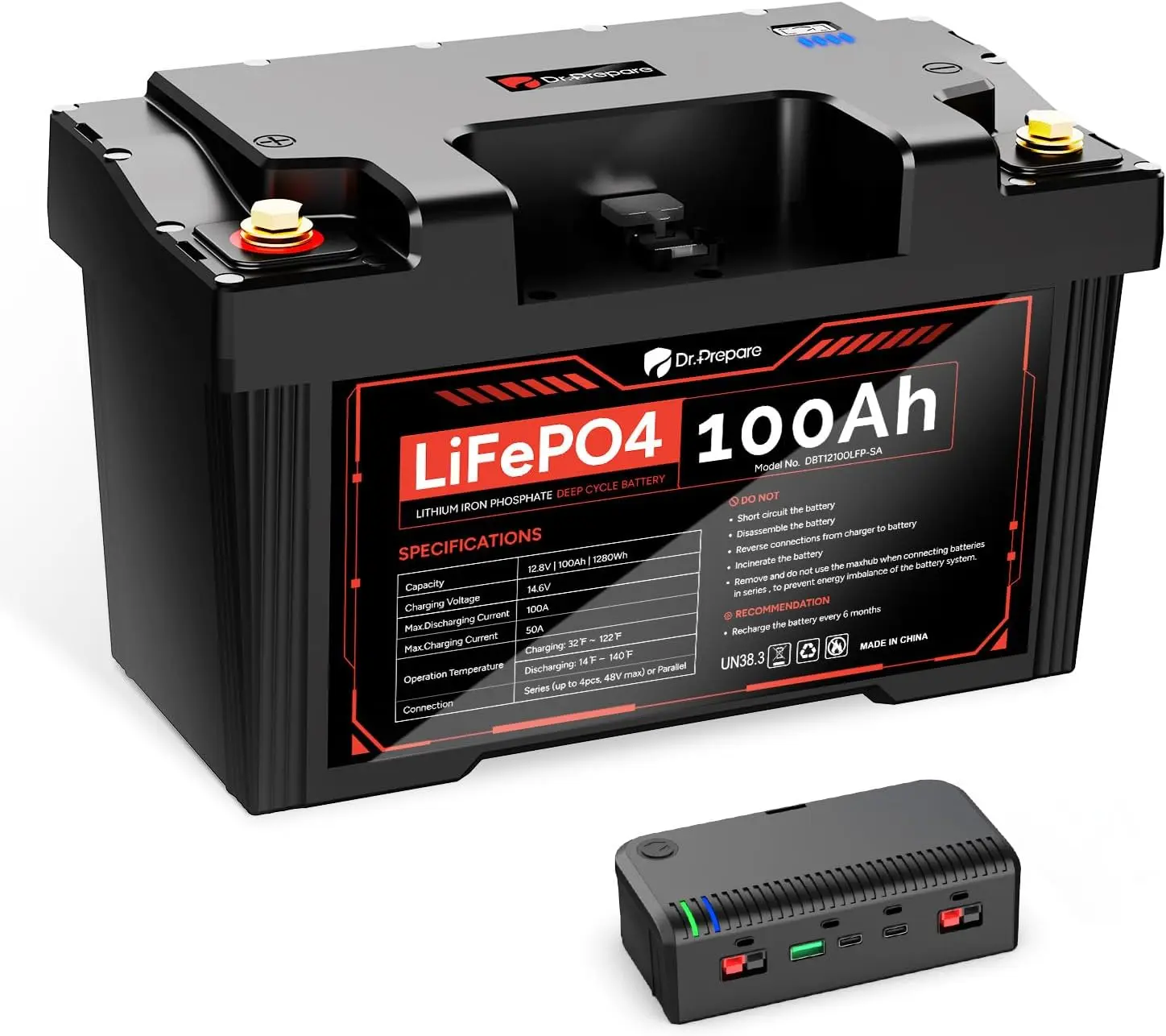 

1280Wh Portable Power Station Solar Powered Battery, 12V 100Ah LiFePO4 Battery with Hub, Battery Backup Power Supply