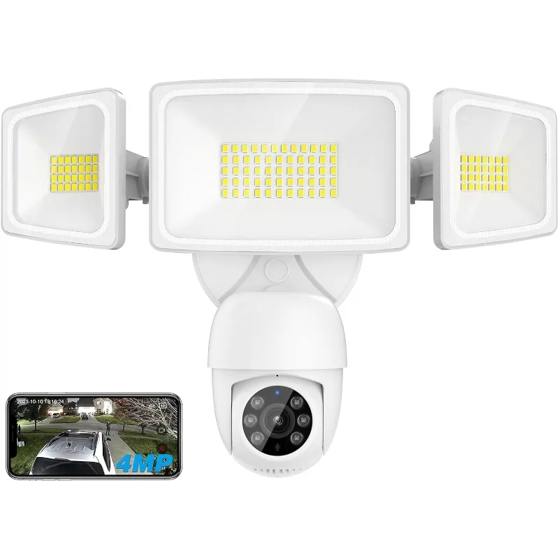 Schijnwerpercamera buiten, 2K Smart Home-beveiligingscamera bedraad, 360° °   Surveillance Al-detectie en automatische tracking, 5500 lumen