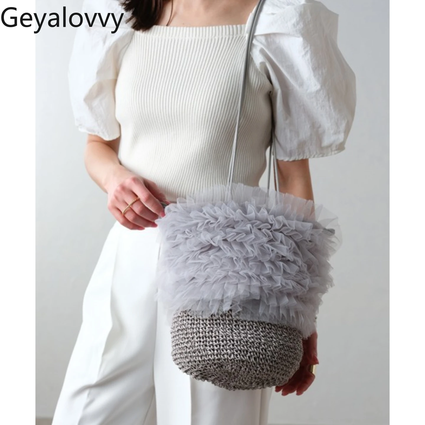 Japanese Style Casual Handbag Femme Lotus Leaf Edge Drawstring Basket Bag Elegant Fashion 2025 New Women's Hand Bags