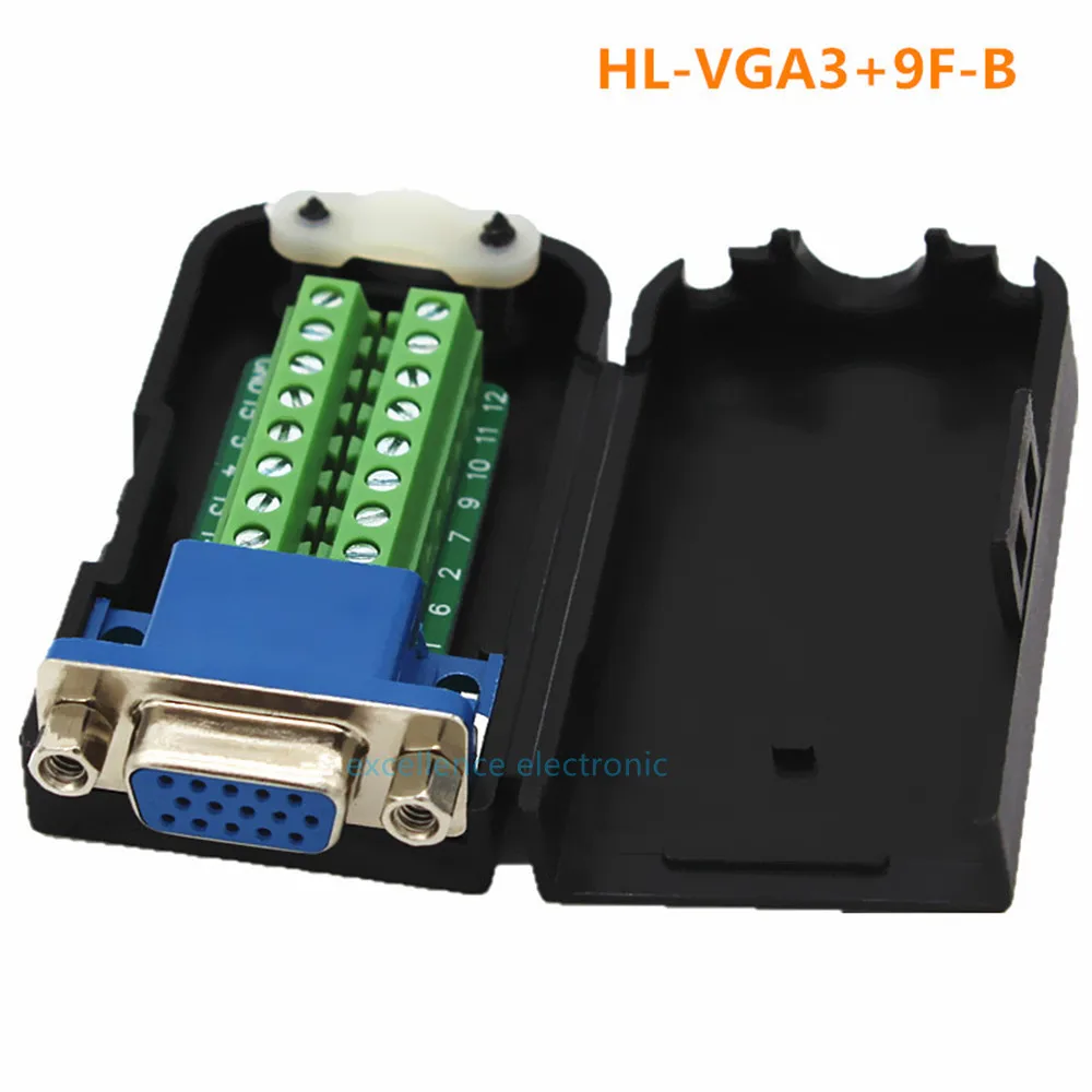 D-SUB DB15 Male 15Pin Jack Port to Terminal Breakout Board Connector 3Row Plug DR15 VGA Male Female with Case