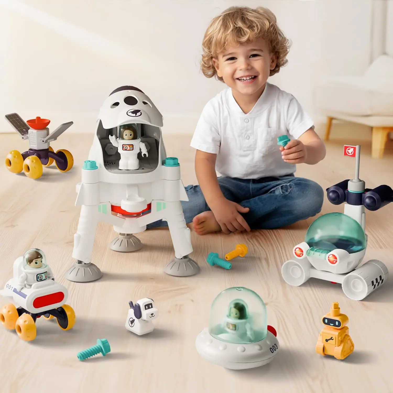 

Space Adventure Playset with Astronaut Rocket, Educational STEM Toy for Kids 3-8, Birthday Gift