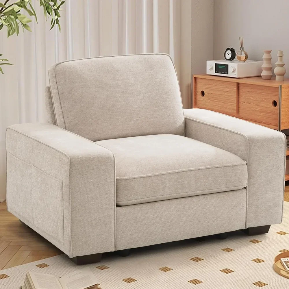 Living Room Chair with Seat Storage, Oversized Wide Single Sofa Chairs, Modern Chenille Fabric Armchair, 45