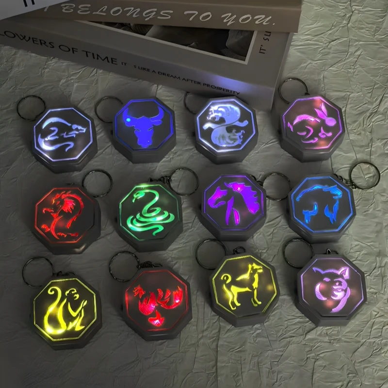 

Jackie Chan Adventures Anime Goods 3D Printing Zodiac Talisman - Keychain With Press - Button Illumination Peripherals Toys