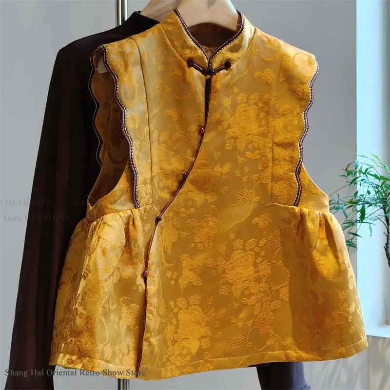 

Chinese Style Tang Clothes Top Sexy Female Qipao Vest Retro Jacquard Sleeveless Jacket Coat Loose Streetwear Waistcoat Outwear