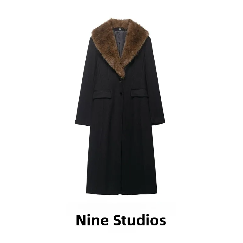 

Женское длинное пальто-ветровка NINE ZAR с воротником из искусственного меха, свободного кроя, декорированное, в европейском стиле, из полиэфирного волокна