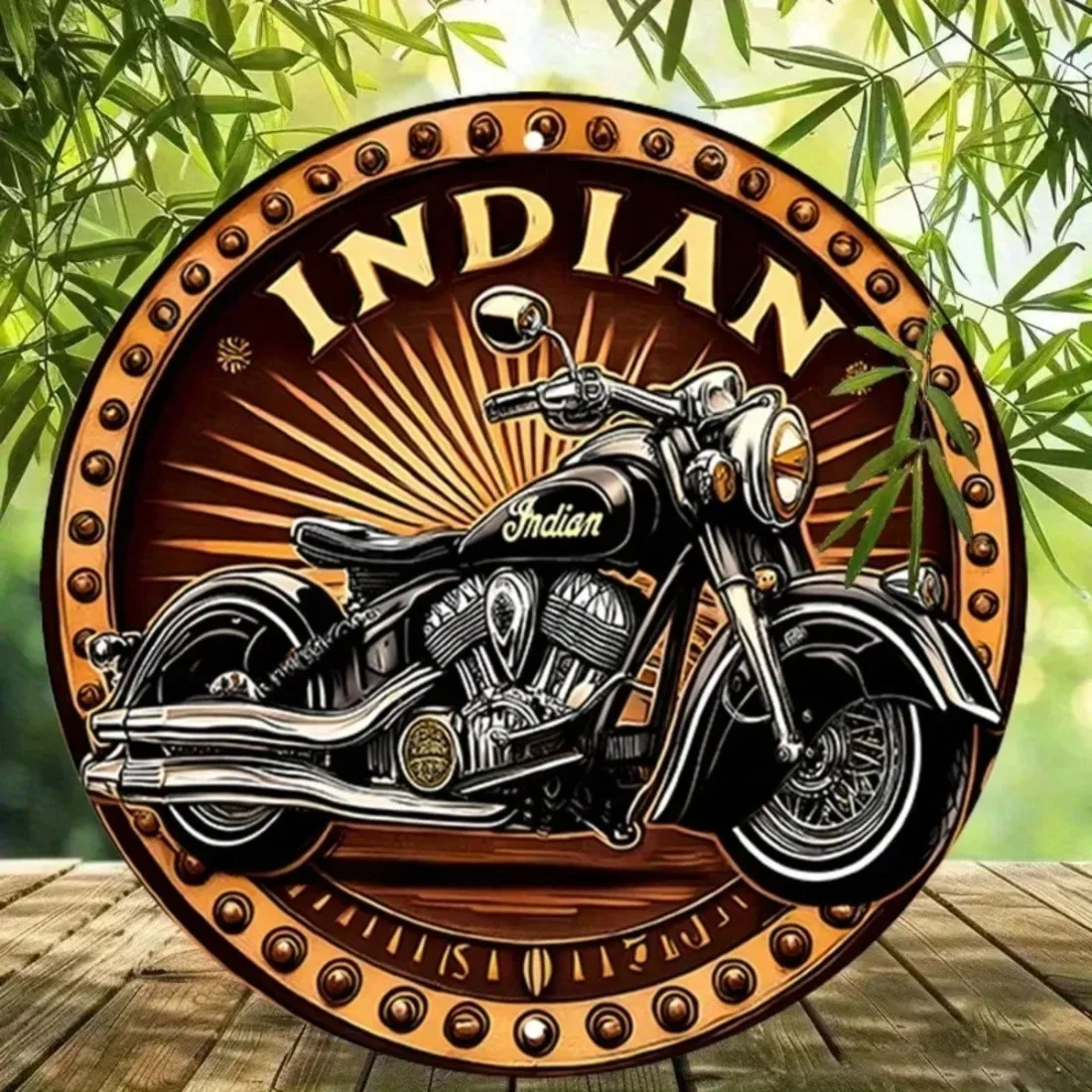 Retro Motorcycle Metal Wall Art Sign Vintage Iron Sheet with Sunburst Design