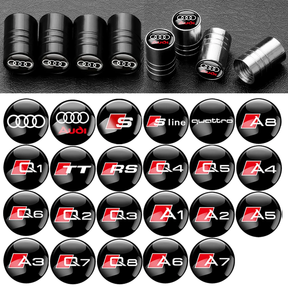 Car Wheel Tire Valve Caps Stem Covers Decor For Audi OOOO SLINE RS S TT QUATTRO A1 A2 A3 A4 A5 A6 A7 A8 Q1 Q2 Q3 Q4 Q5 Q6 Q7 Q8