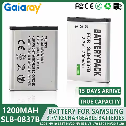 3.7v 1200mAh SLB-0837B SLB 0837B SLB0837B Camera Battery For Samsung Digimax L70 L83T L85T L201 L301 NV8 NV10 NV15 NV20 SL201