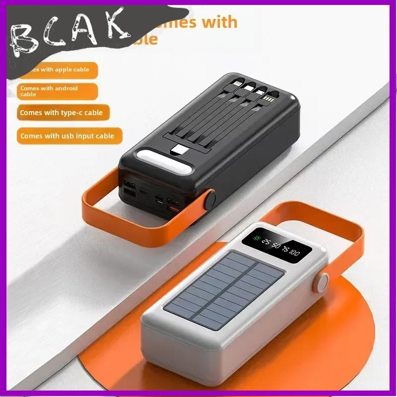 Quality BCAK Solar Power Bank Wholesale Own Cable 50000 MAh 200000mah Large Capacity Outdoor Portable Mobile Phone Mobile Power