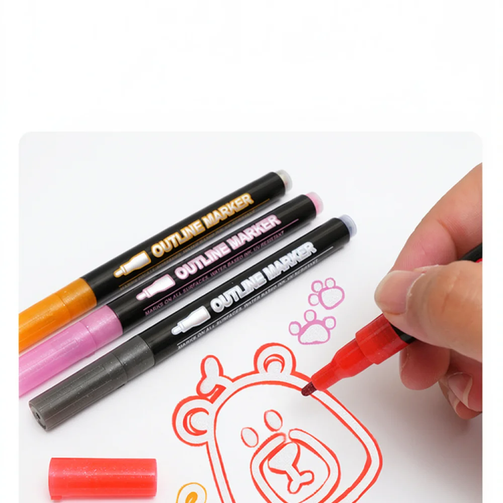 Art Craft Stationery - Metallic Outline Markers Double Line Pens