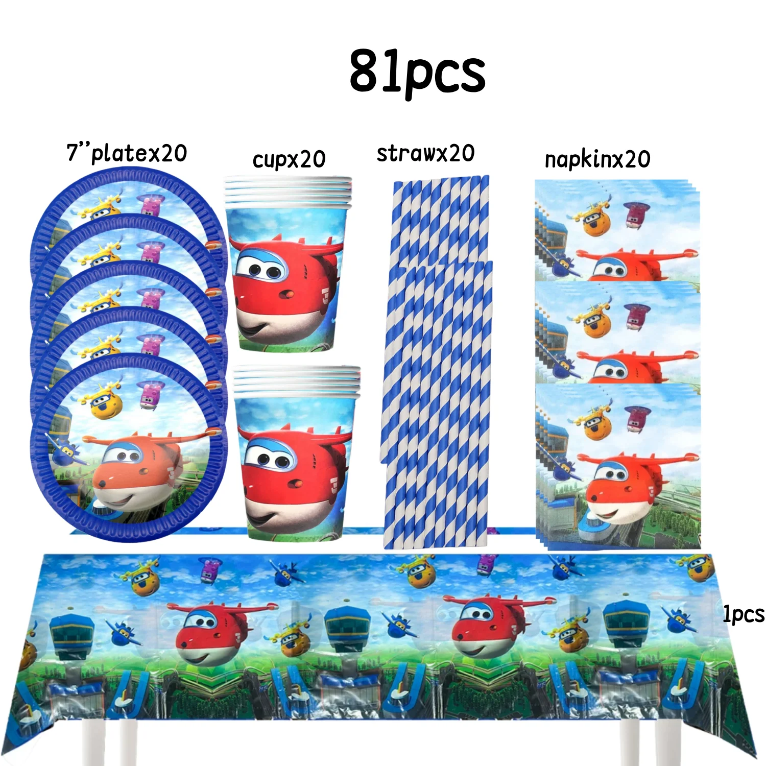 Super Wings Geburtstagsparty-Dekoration, Einweggeschirr, Teller, Tasse, Geschenktüte, Tischdecke, Babyparty, Kinderparty, Gastgeschenke