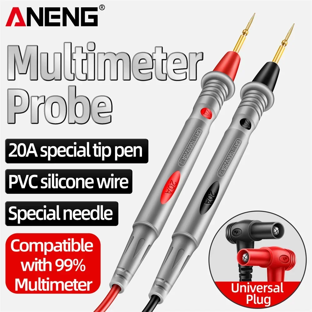 

ANENG Multimeter Test Leads 1000V 20A CAT III Silicone Wire Gold Plated Sharp Probes Universal Plug for Digital Multimeter