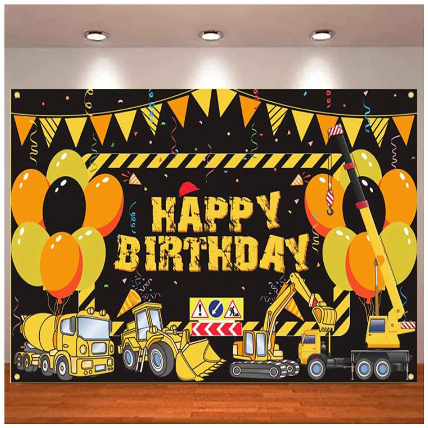 

Construction Banner Large Dump Truck Backdrop Excavator Crane Digger Background For Boys Kids Baby Shower Birthday Party Decor