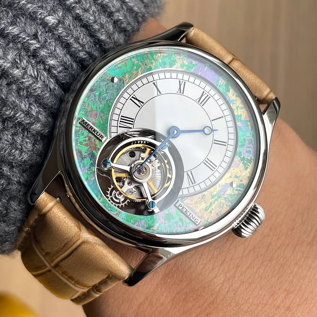 Merkur 100% توربيون ساعة رجالية ساعة ياقوت للرجال ساعات المعصم الميكانيكية Relogio Masculino ساعة الأعمال الأرجوانية 42 مللي متر