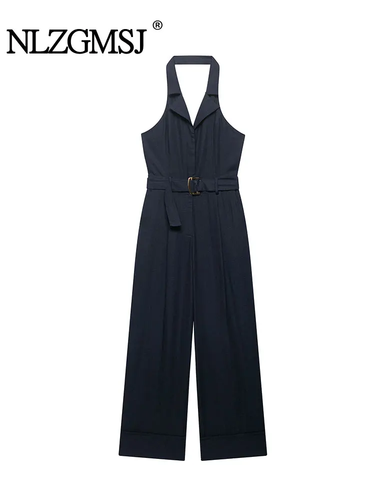 

NLZGMSJ Elegant Woman Jumpsuit Hanging Collar Jumpsuits For Women Fashion Backless Jumpsuit Commuting Style Women's Clothin