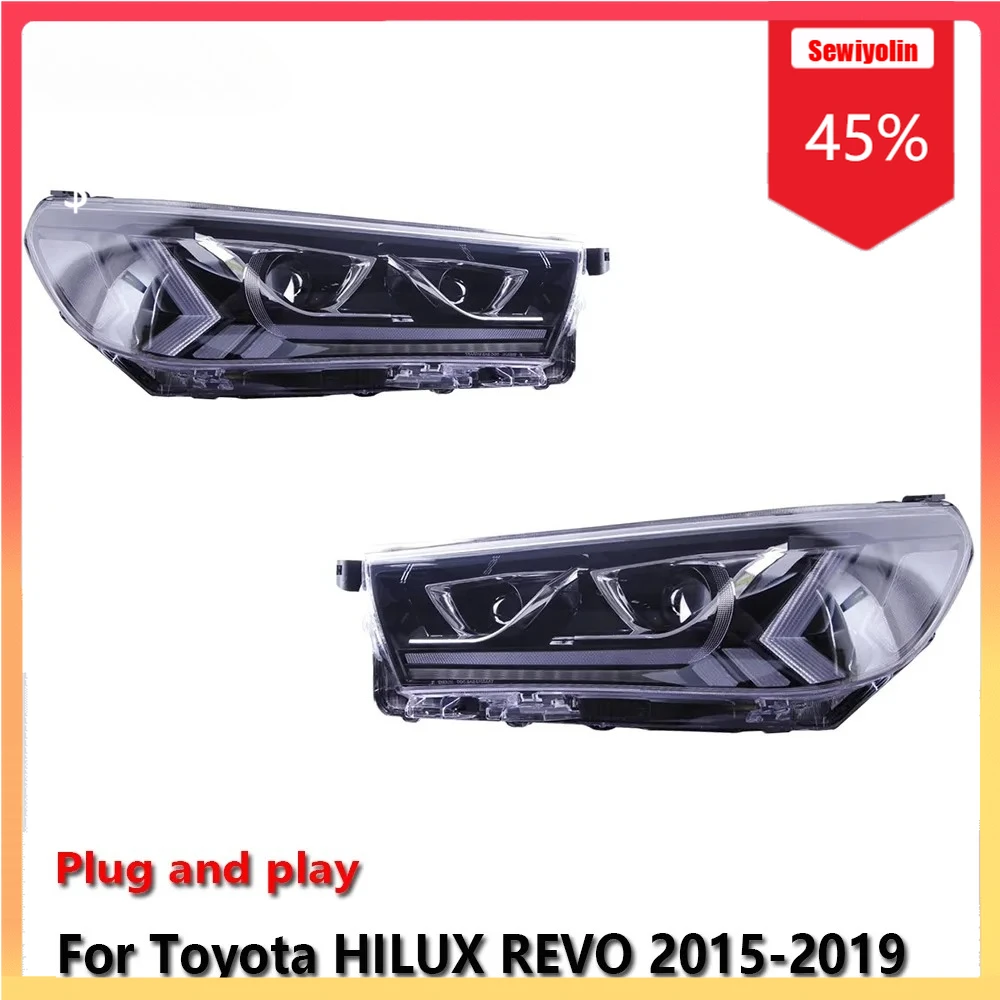 

Sewiyolin автомобильные светодиодные фары автомобильные детали для Toyota HILUX REVO 2015-2019 противотуманные фары DRL тормозной указатель поворота Plug and Play