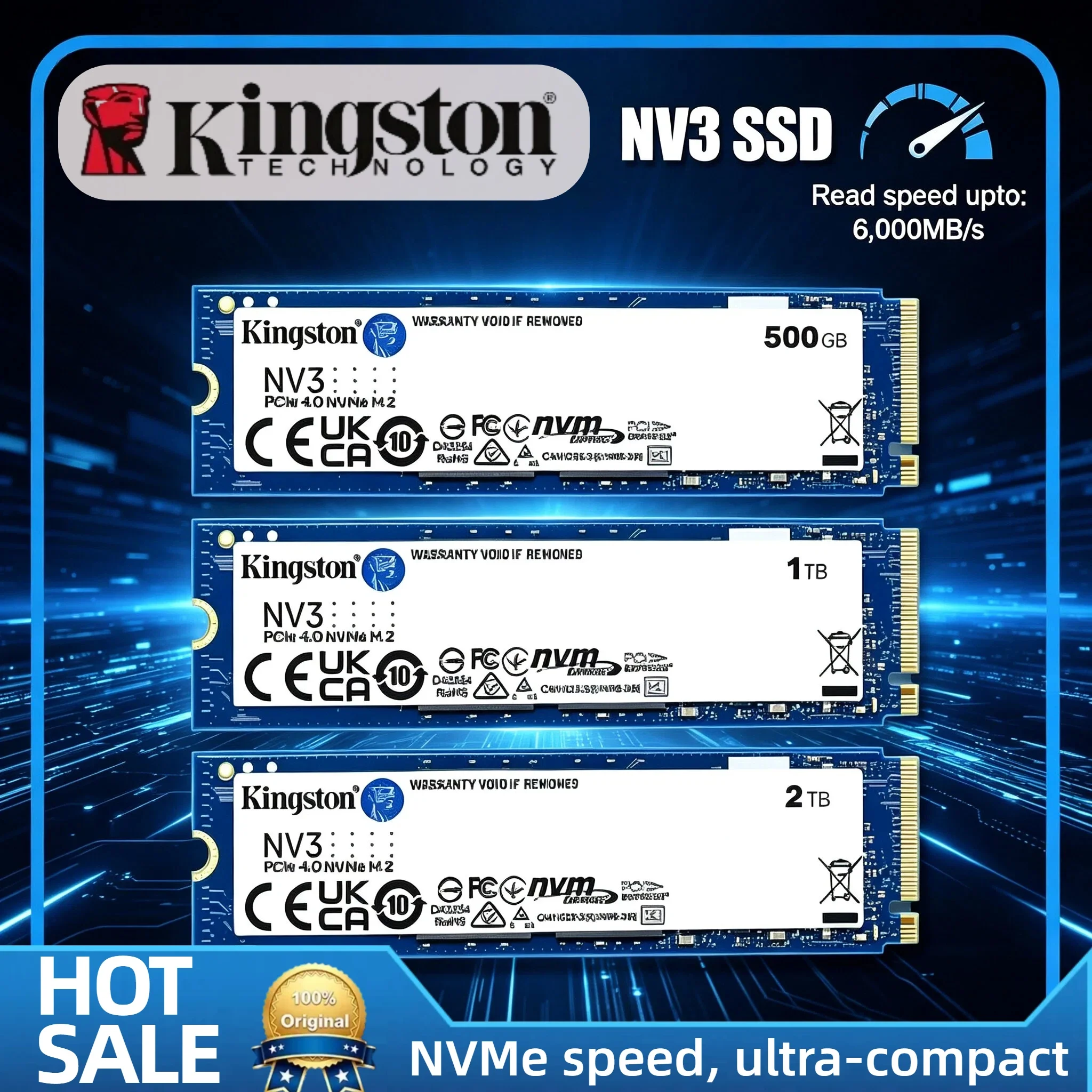 Kingston NV3 M.2 2280 PCIe 4.0 NVMe SSD 1TB 2TB 500GB com velocidade de até 6000MB/s, unidade de estado sólido interna para PC