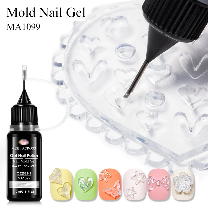 Gel de Escultura 3D para Unhas 12ml Transparente, Branco e Azul à Prova d'Água para Modelagem e Design DIY de Unhas com Esculturas e Formas Intrincada