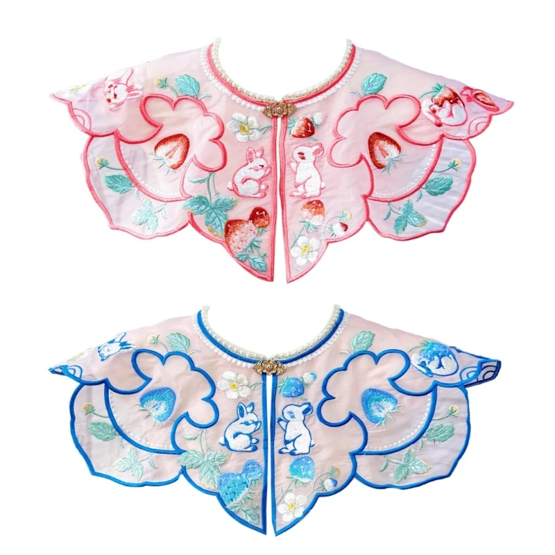 Colar Hanfu Antigo Pérolas Falsas Yunjian Bordado Colar Renda Hanfu Xale