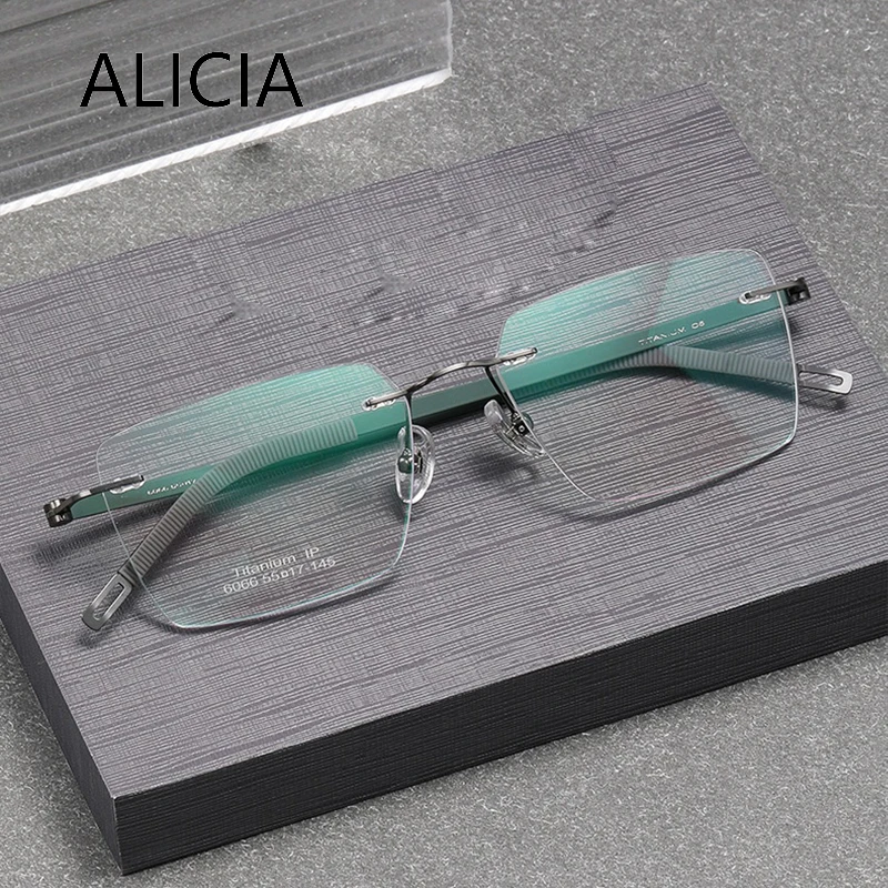 

ALICIA New Man Luxury Rimless Glasses Square Ultra Light Titanium Eyewear Optical Prescription Frames Business Spectacle Frame