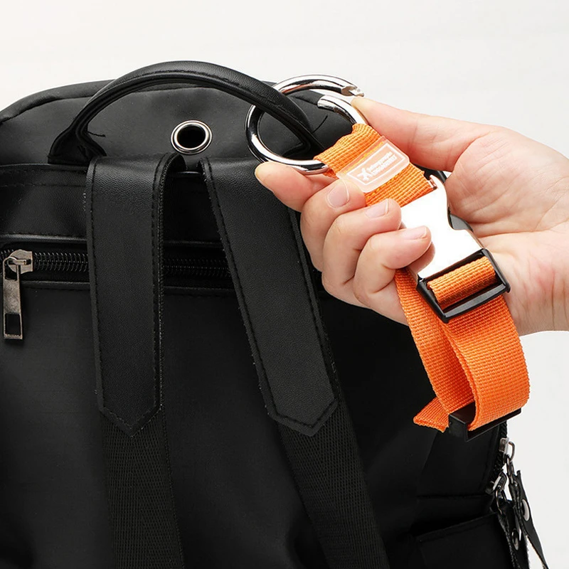 Reisegepäckgurt, tragbarer Befestigungsgurt, Metall-Federclip, verstellbarer Nylon-Rucksack-Befestigungsclip, Gramm-Fixierer, Handtaschenhaken-Gurt – Detail 11
