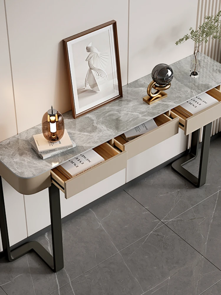 Luxury Glossy Console Table For Hallway Living Room Slate Porch Side Table High-quality Drawer Cabinet Home Furniture 80/100/120