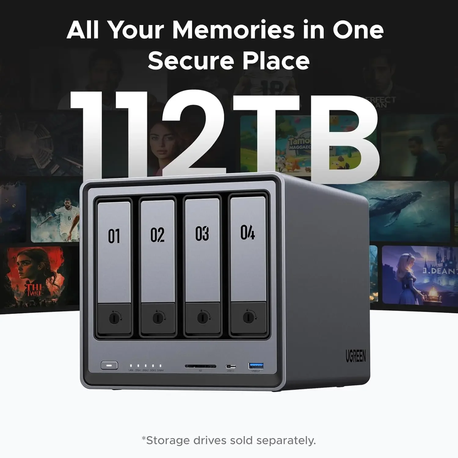 NASync DXP4800 4-Bay Desktop NAS، N100 Quad-core CPU، 8GB DDR5 RAM، 32G eMMC،