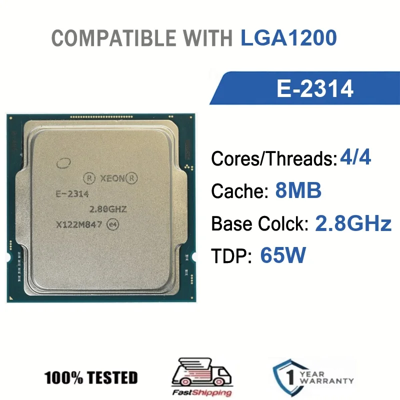 

Intel Xeon E-2314 4 Core 4 Thread 2.80GHz 65W 8MB Cache 14nm LGA1200 SRKN8 DDR4-3200 MHz Rocket Lake